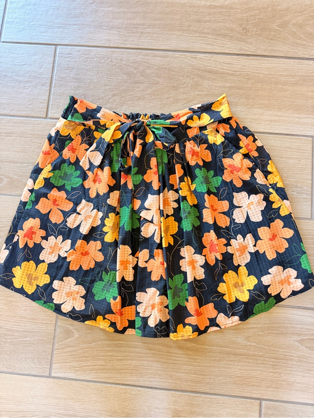 Who What Wear Black Circle Skirt with Orange, Yellow & Green Floral Print